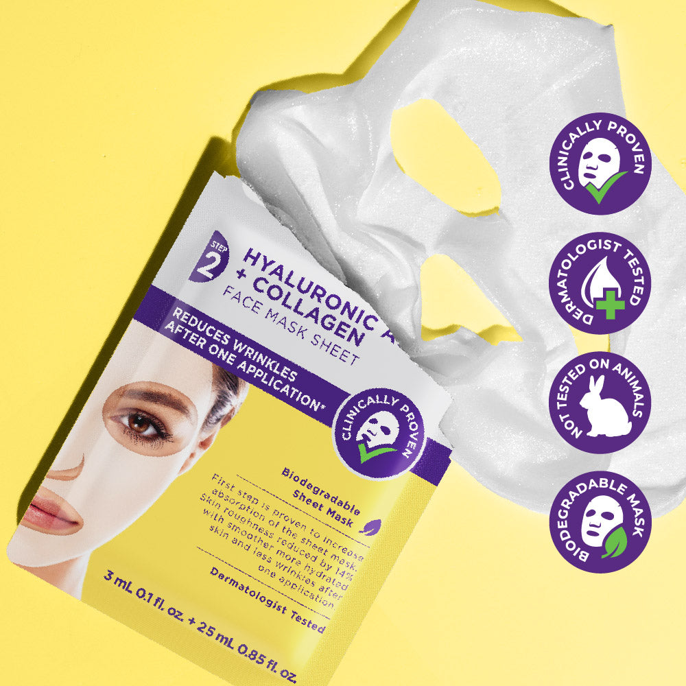 2 Step Hyaluronic Acid + Collagen Biodegradable Face Mask