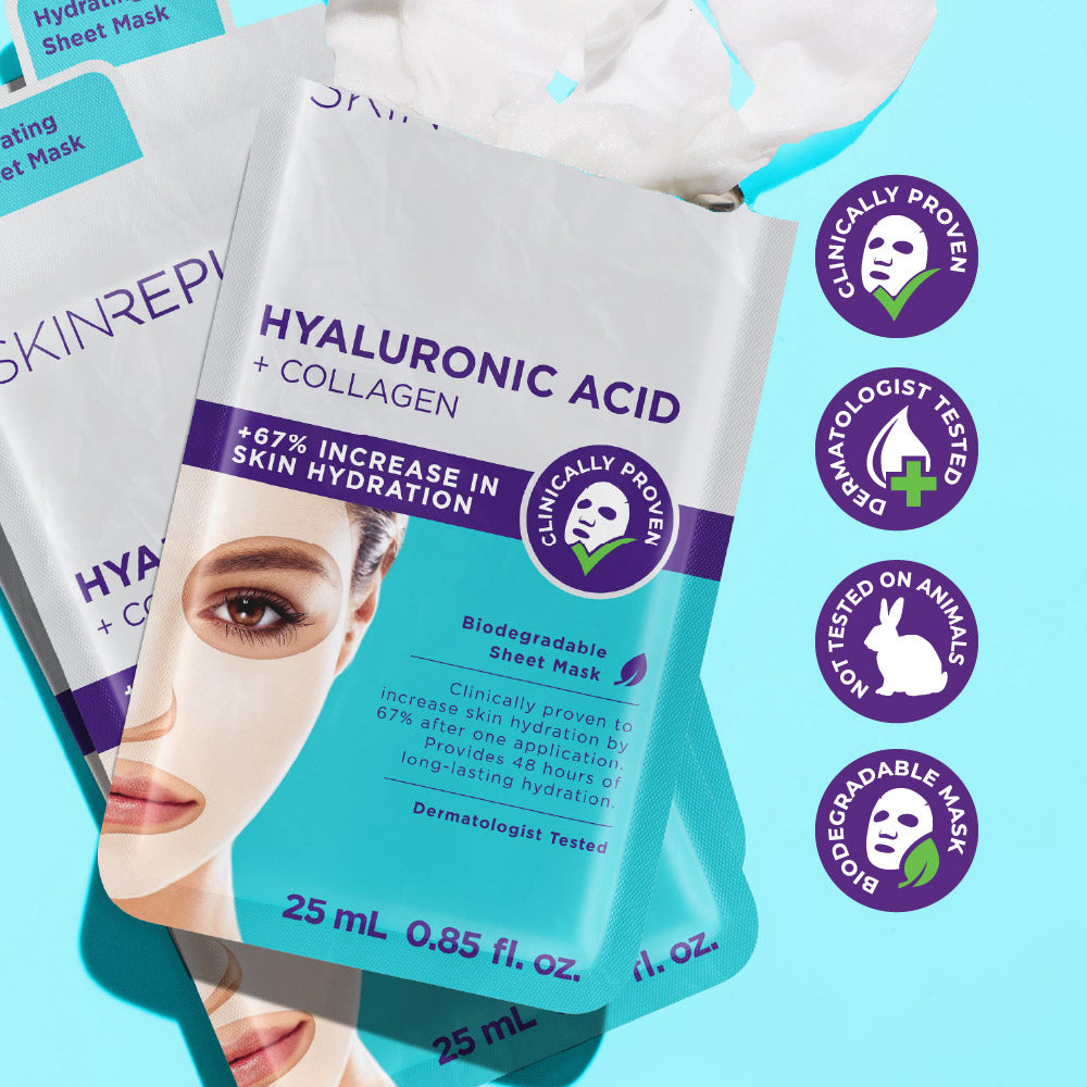 10 Pack Hyaluronic Acid + Collagen Biodegradable Face Mask Sheet