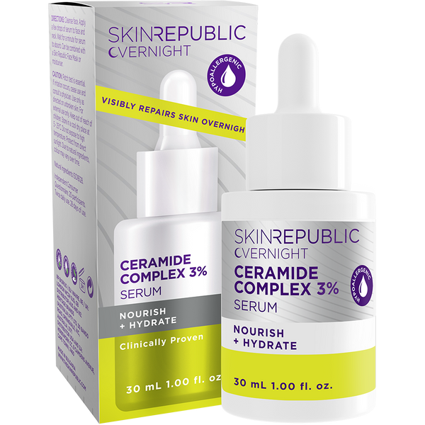 Skin Republic Ceramide Complex 3% Serum packaging with dropper bottle on a white background