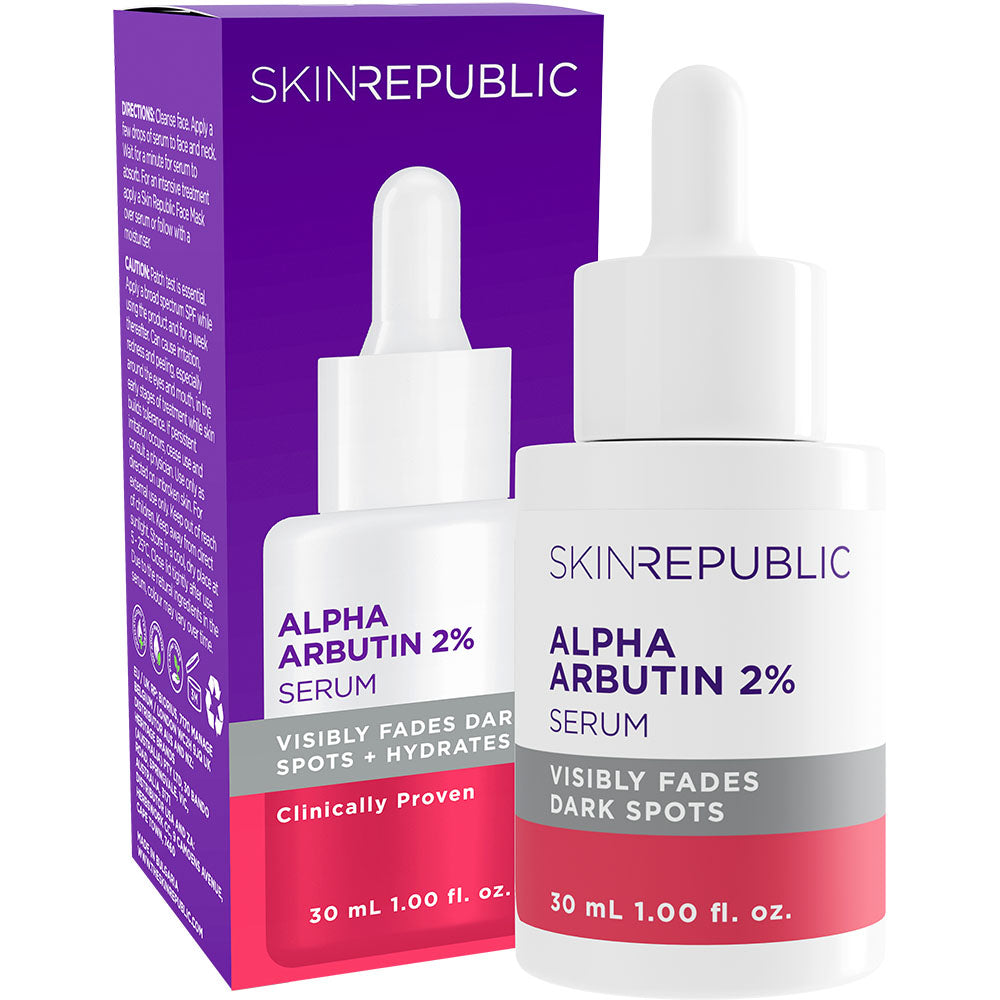 Skin Republic Alpha Arbutin 2% Serum with packaging on a white background