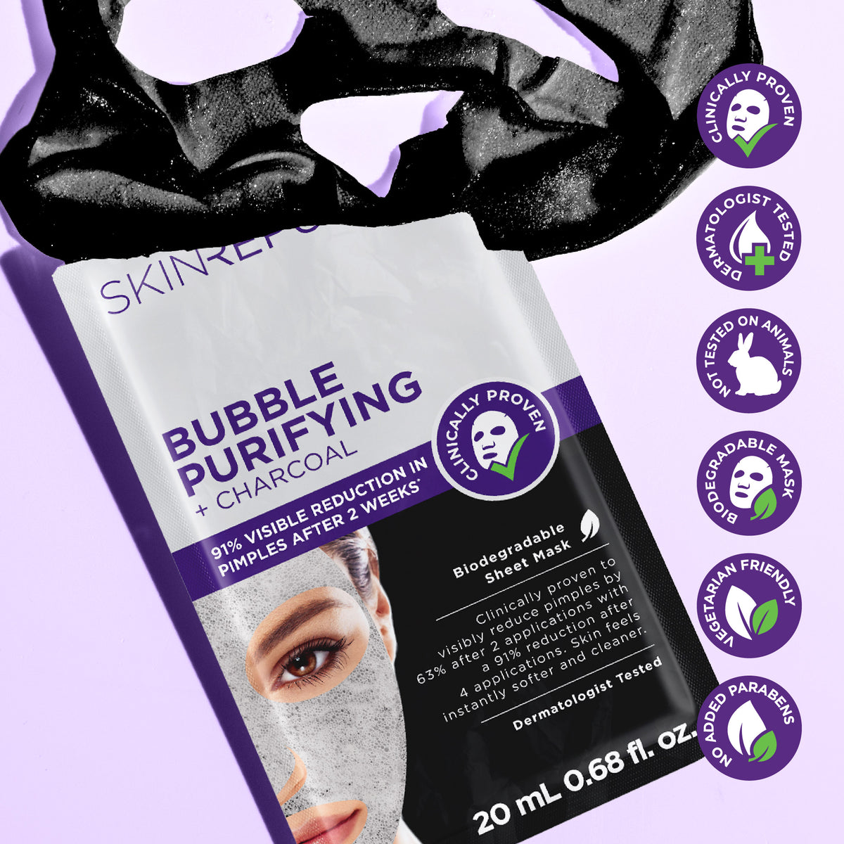 10 Pack Bubble Purifying + Charcoal Face Mask Sheet
