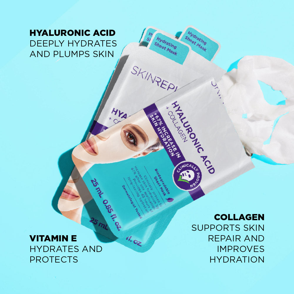 10 Pack Hyaluronic Acid + Collagen Biodegradable Face Mask Sheet