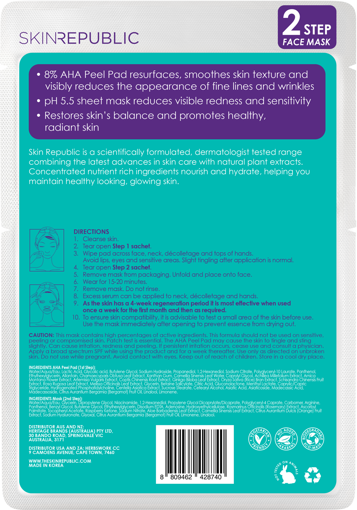 10 Pack 2 Step 8% AHA Peel Pad + pH Balancing Face Mask