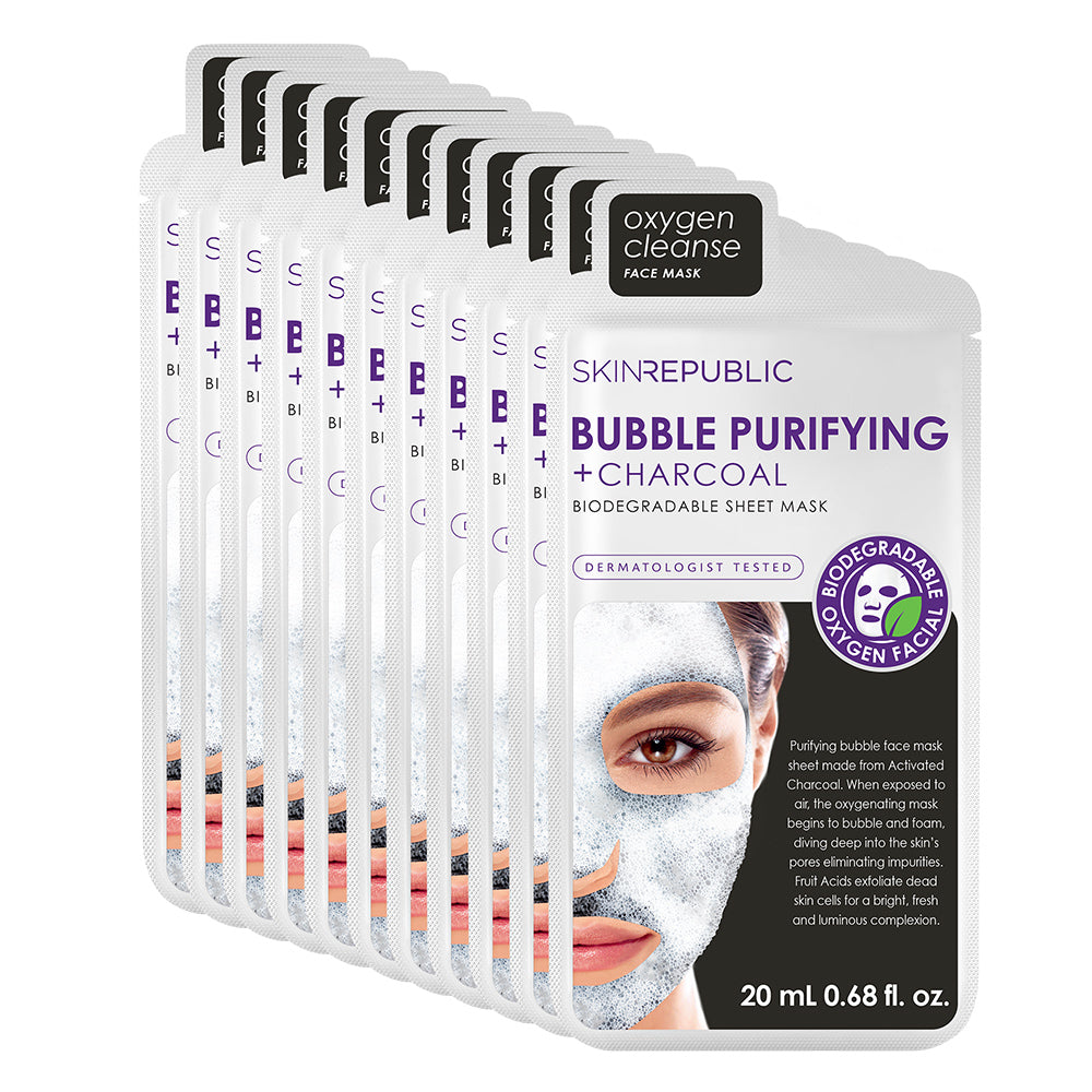 10 Pack Bubble Purifying & Charcoal Face Mask Sheet Skin Republic