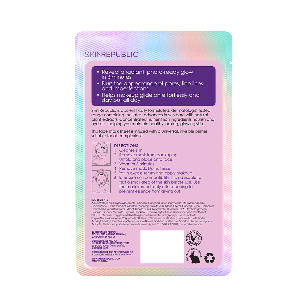 Prime & Refine Face Mask Sheet Primer Mask Skin Republic Skin